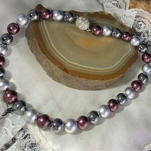 Multi Colored Faux Pearl Large Beaded Choker Rhinestone Necklace